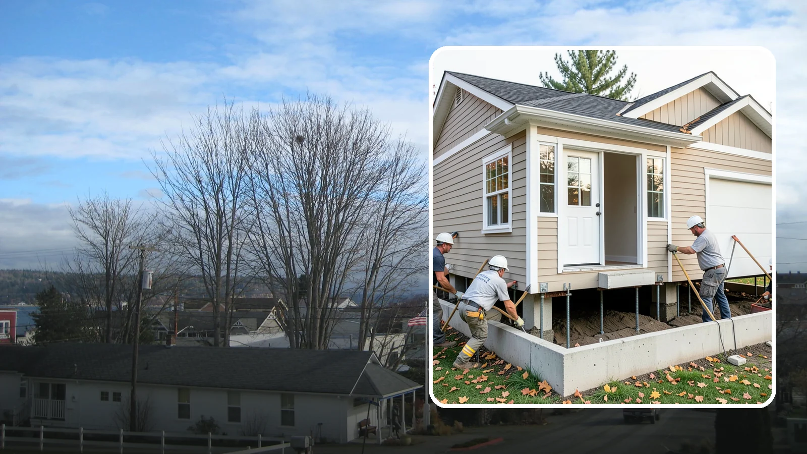 House Leveling in Langley, Island County, WA - We lift and level settled homes to close cracks, free sticking doors, and put the structure back on plane.
