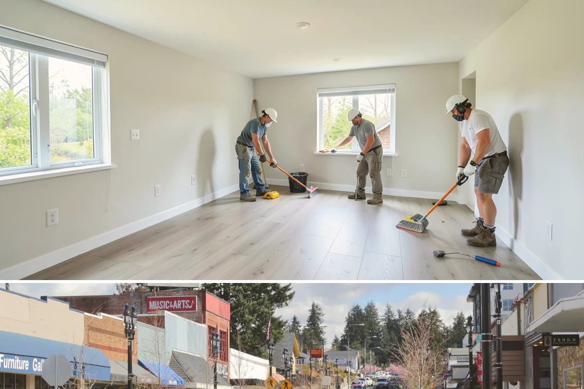 House Wrap Installation in Bothell, King County, WA - House wrap can be installed in most conditions, but dry days ensure tapes and seals adhere fully.