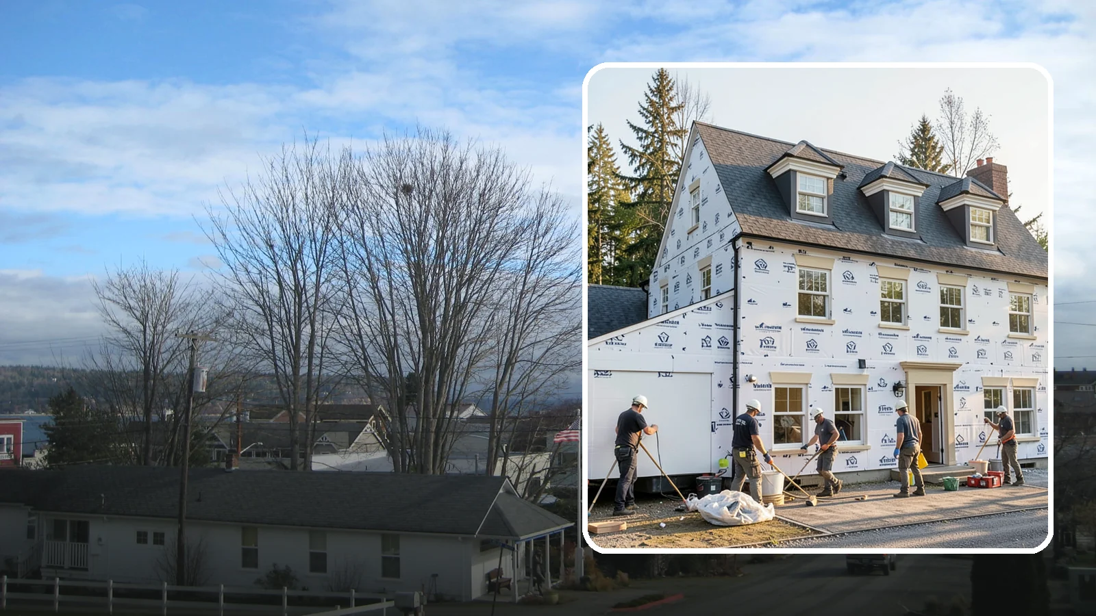 House Wrap Installation in Langley, Island County, WA - We install weather-resistive house wrap that creates a critical drainage and air barrier behind your siding.