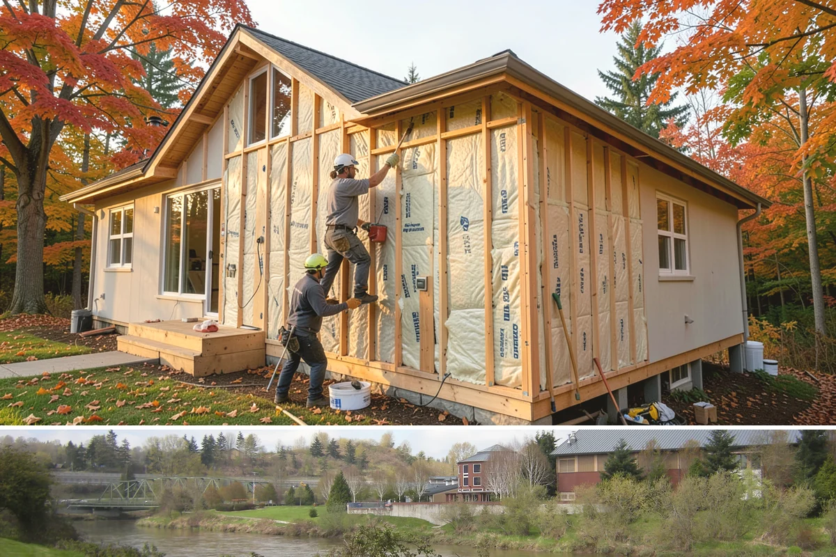 House Wrap Installation in Tukwila, King County, WA - House wrap can be installed in most conditions, but dry days ensure tapes and seals adhere fully.