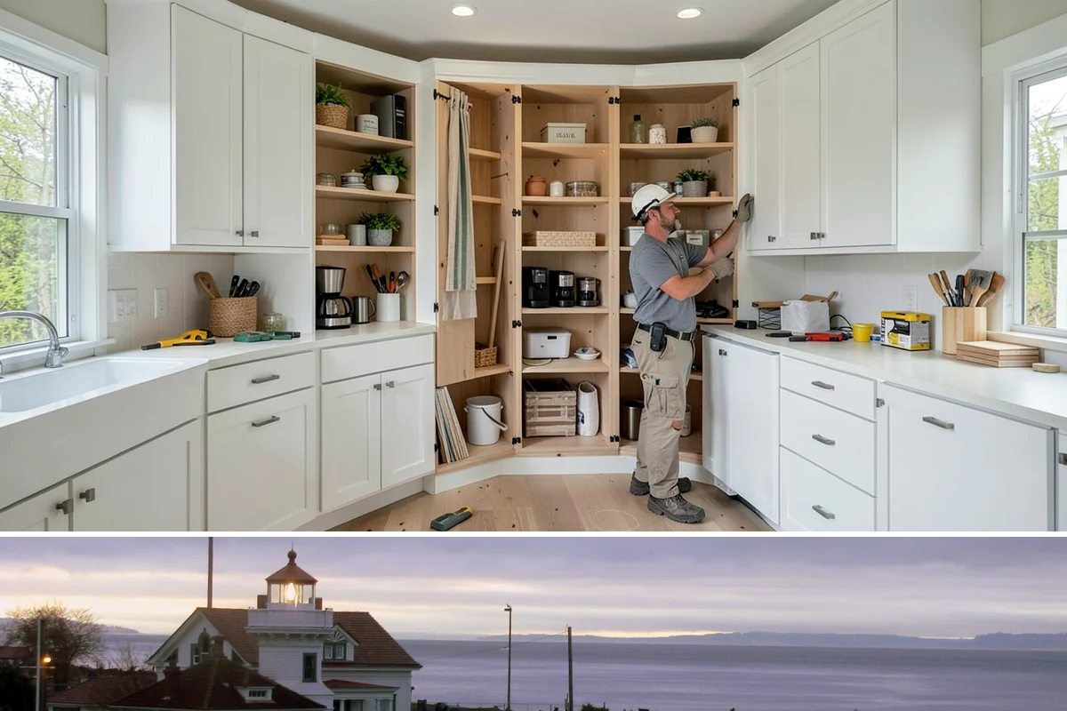 Inset Cabinet Installation in Mukilteo, Snohomish County, WA - Inset cabinetry is climate-controlled indoor work scheduled any time of year.