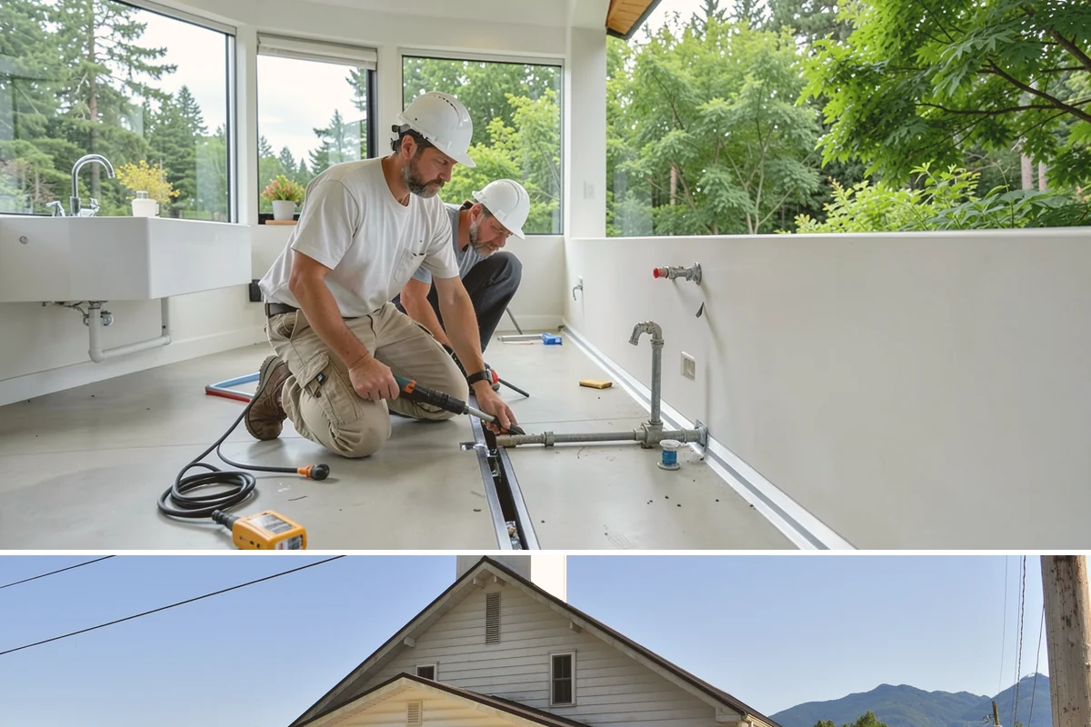 Joist Installation in Concrete, Skagit County, WA - We install joists in any season, prioritizing a fast subfloor cover during wet weather to protect the framing.