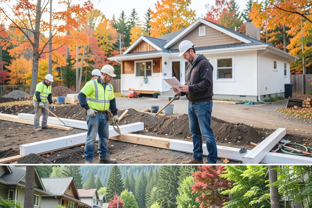 Joist Installation in Darrington, Snohomish County, WA - We install joists in any season, prioritizing a fast subfloor cover during wet weather to protect the framing.