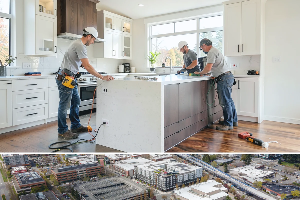 Joist Installation in Redmond, King County, WA - We install joists in any season, prioritizing a fast subfloor cover during wet weather to protect the framing.