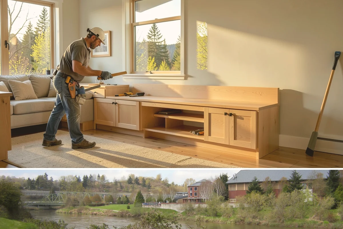 Joist Installation in Tukwila, King County, WA - We install joists in any season, prioritizing a fast subfloor cover during wet weather to protect the framing.