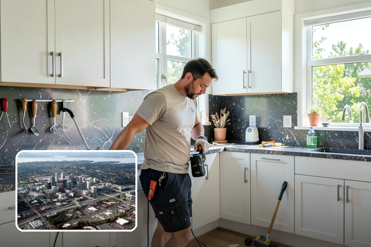 Kitchen Demolition in Bellevue, King County, WA - Utilities safely shut off and capped before work