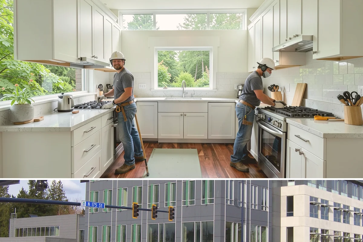 Kitchen Demolition in Shoreline, King County, WA - Scheduling demolition at the start of a dry stretch reduces moisture intrusion while walls and floors are exposed.