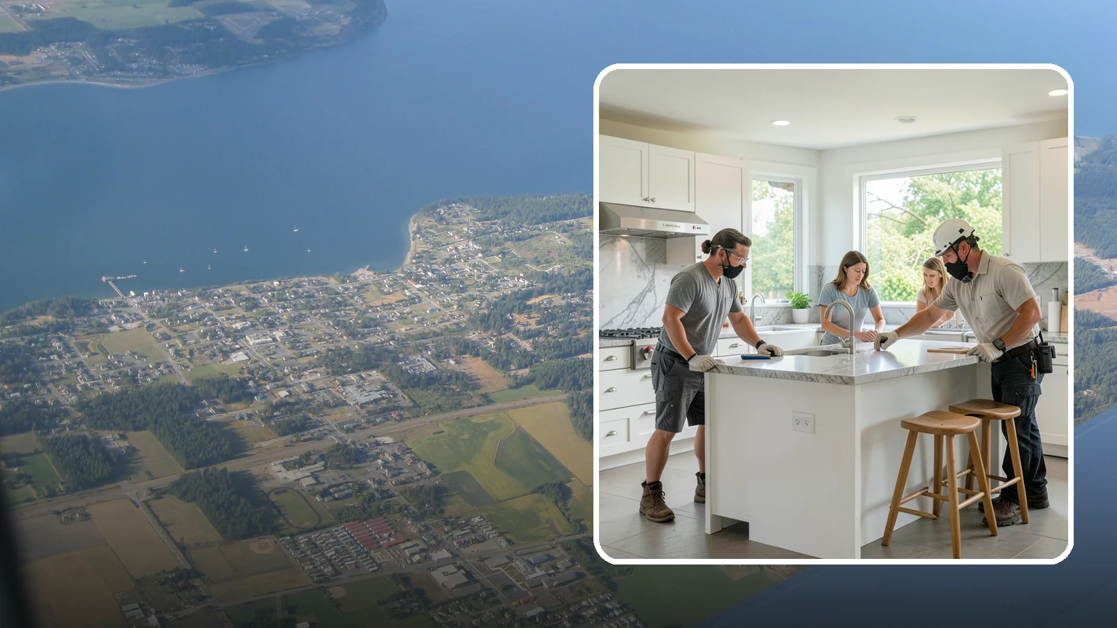 Kitchen Island Installation in Coupeville, Island County, WA - Designing and installing a kitchen island to add prep space, storage, and seating at the center of your kitchen.