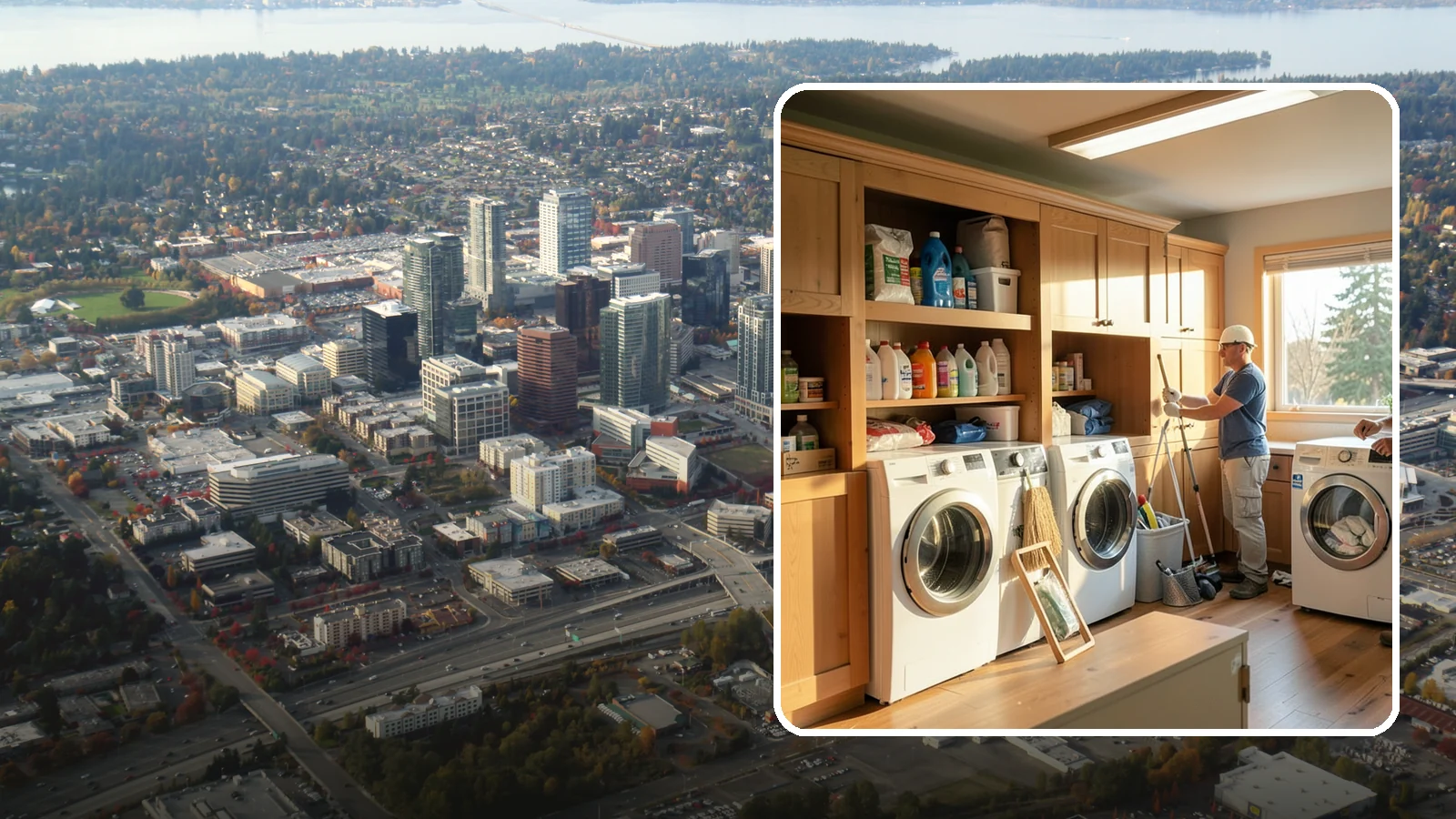 Laundry Room Cabinetry in Bellevue, King County, WA - Installing practical laundry room cabinetry that organizes supplies and hides clutter around your machines.