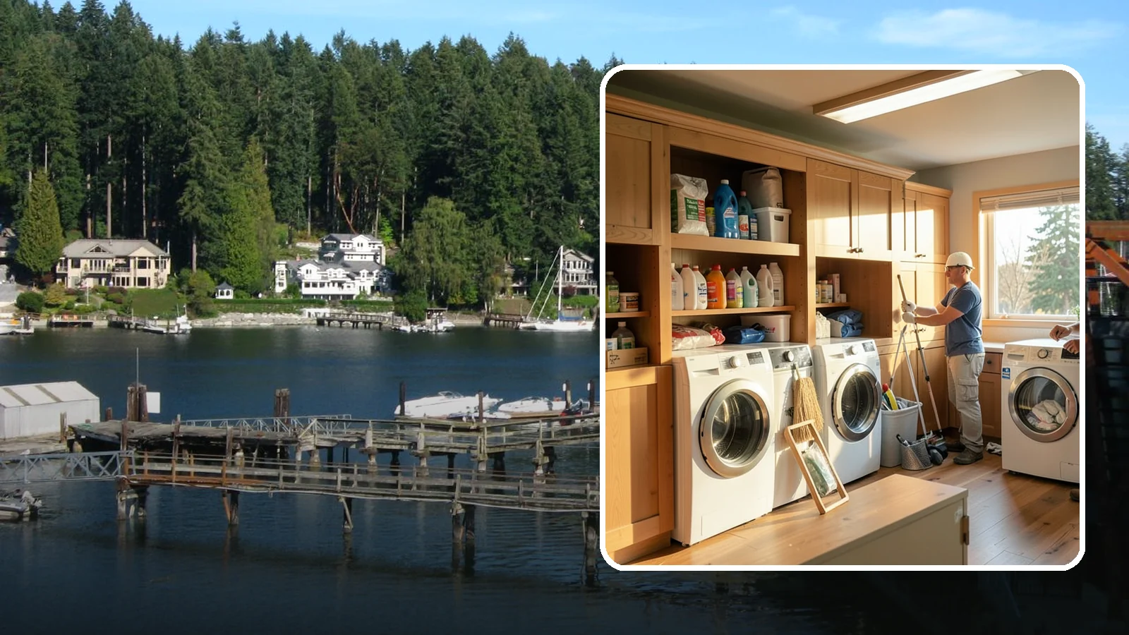 Laundry Room Cabinetry in Gig Harbor, Pierce County, WA - Installing practical laundry room cabinetry that organizes supplies and hides clutter around your machines.