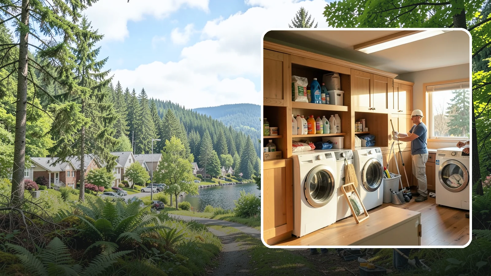 Laundry Room Cabinetry in Lake Forest Park, King County, WA - Installing practical laundry room cabinetry that organizes supplies and hides clutter around your machines.