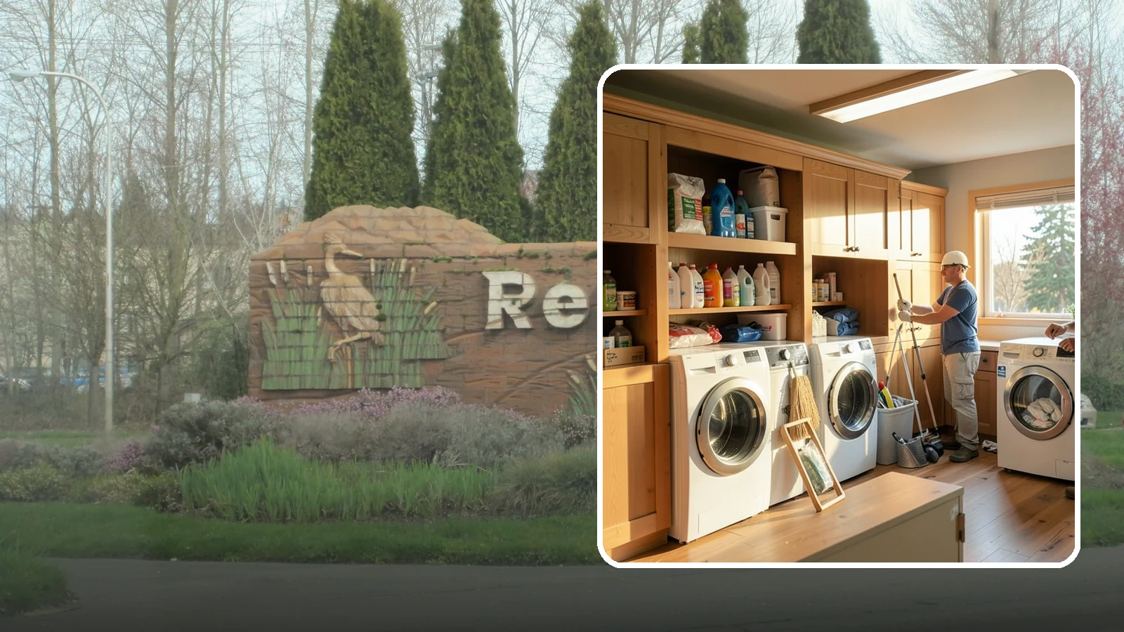 Laundry Room Cabinetry in Renton, King County, WA - Installing practical laundry room cabinetry that organizes supplies and hides clutter around your machines.