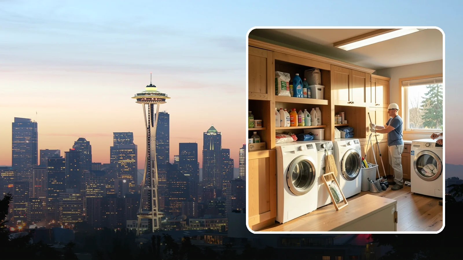 Laundry Room Cabinetry in Seattle, King County, WA - Installing practical laundry room cabinetry that organizes supplies and hides clutter around your machines.