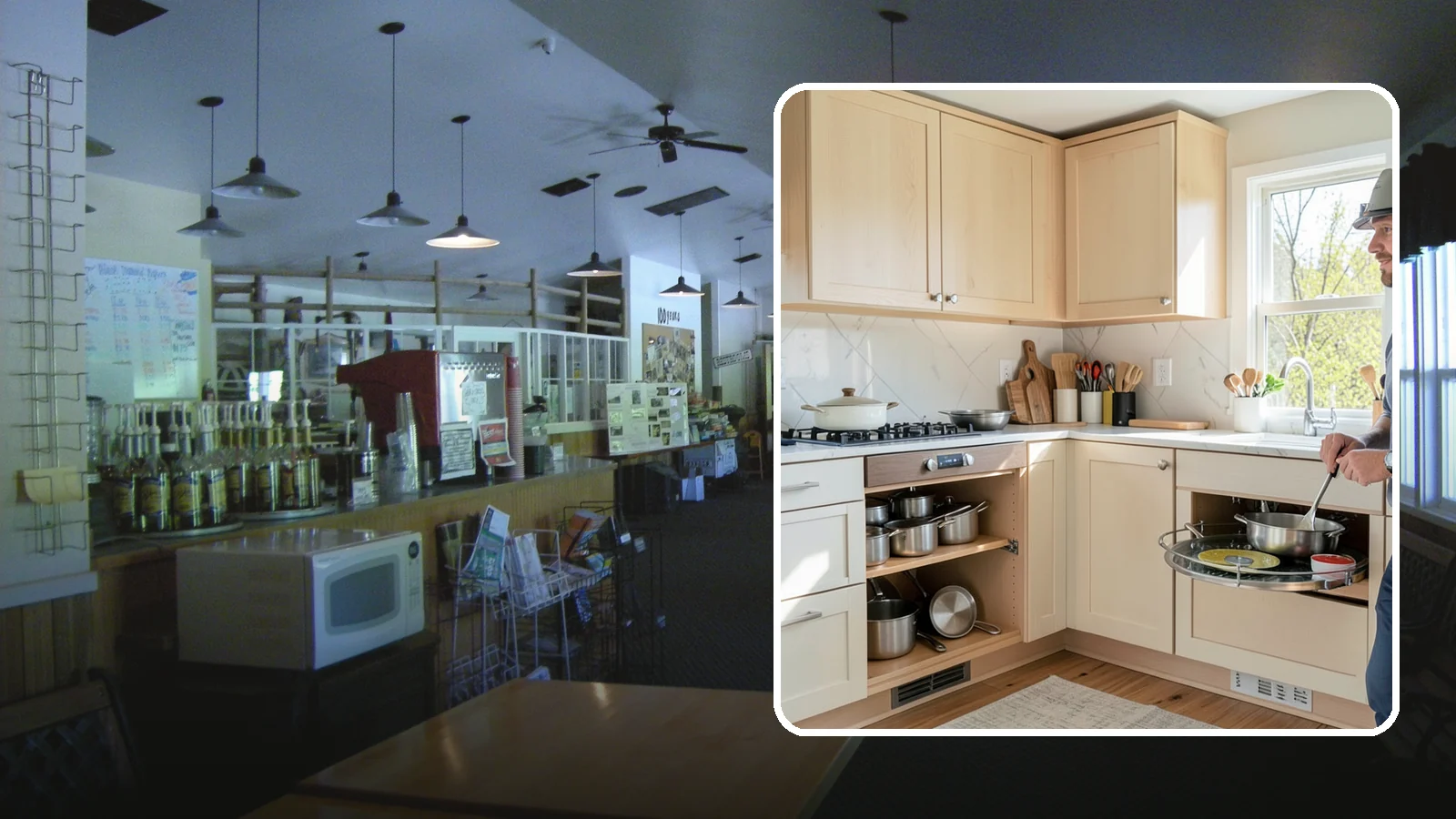 Lazy Susan Installation in Black Diamond, King County, WA - Installing a rotating lazy Susan carousel in a corner cabinet to make its dead space fully accessible.