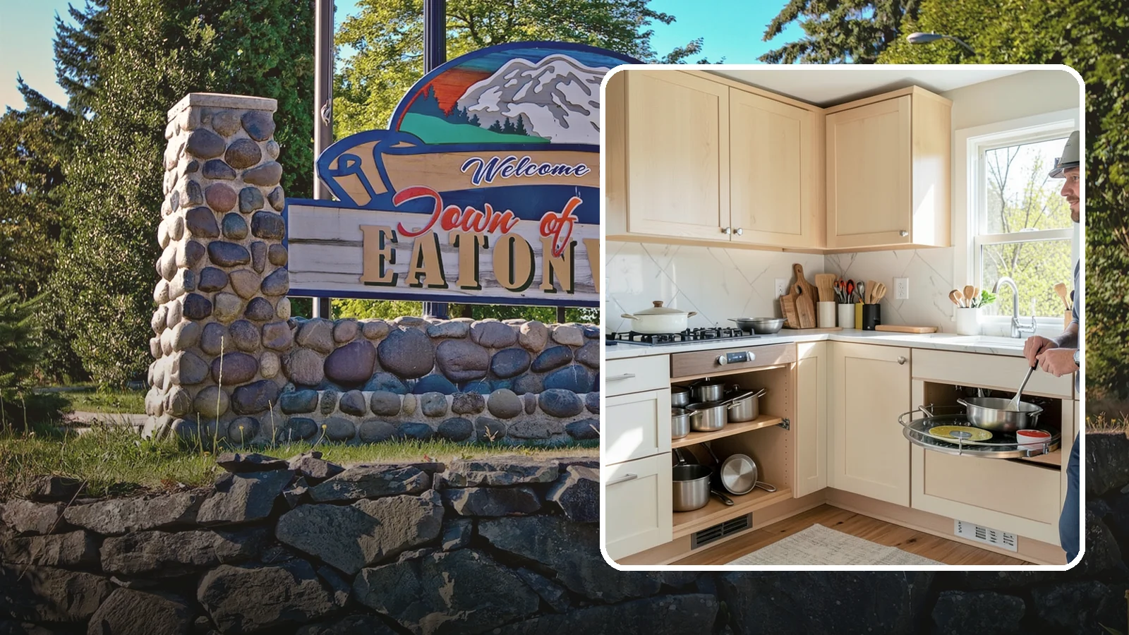 Lazy Susan Installation in Eatonville, Pierce County, WA - Installing a rotating lazy Susan carousel in a corner cabinet to make its dead space fully accessible.