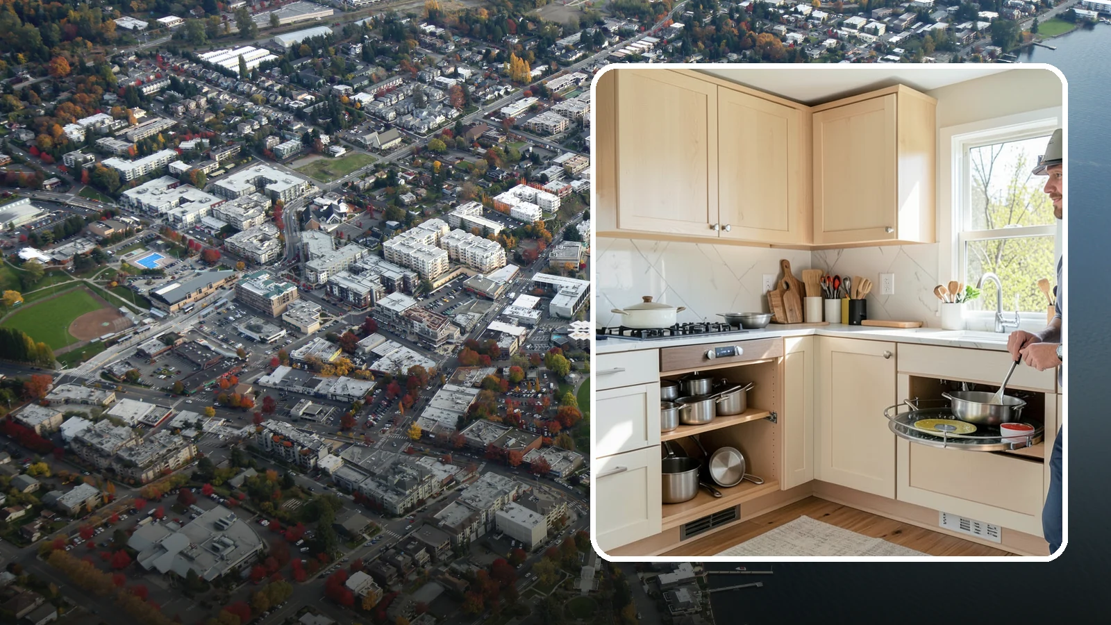 Lazy Susan Installation in Kirkland, King County, WA - Installing a rotating lazy Susan carousel in a corner cabinet to make its dead space fully accessible.