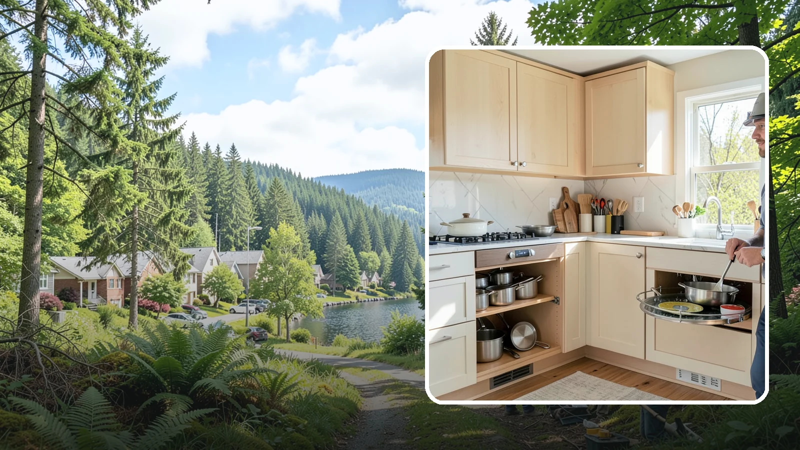 Lazy Susan Installation in Lake Forest Park, King County, WA - Installing a rotating lazy Susan carousel in a corner cabinet to make its dead space fully accessible.