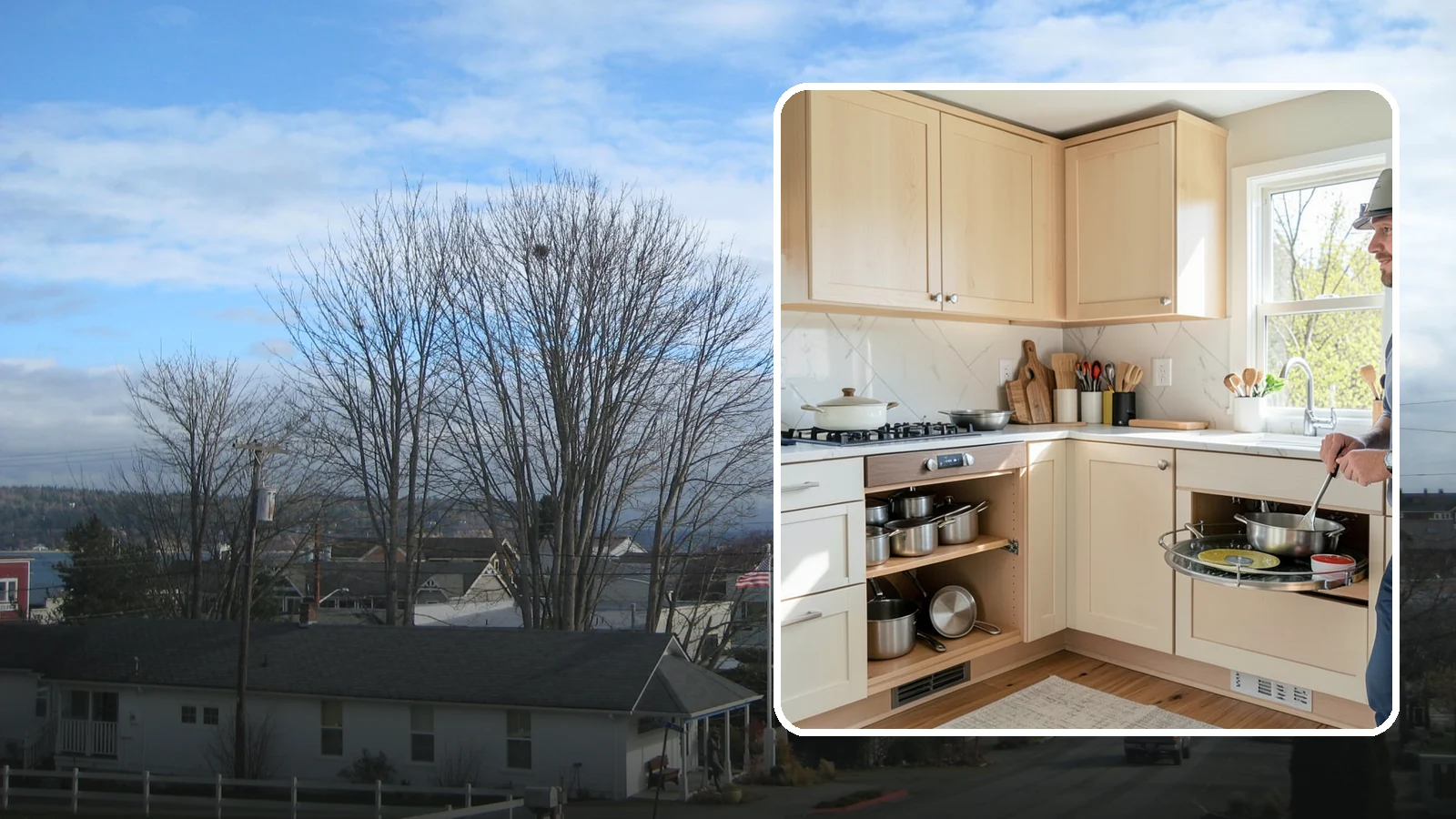 Lazy Susan Installation in Langley, Island County, WA - Installing a rotating lazy Susan carousel in a corner cabinet to make its dead space fully accessible.