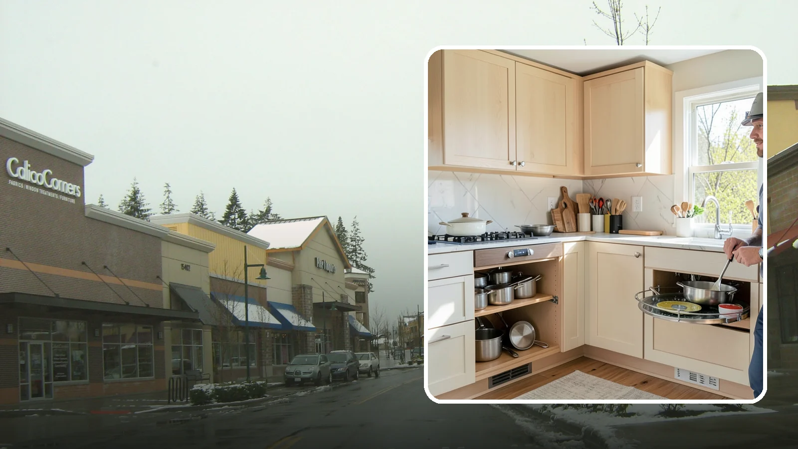 Lazy Susan Installation in Mill Creek, Snohomish County, WA - Installing a rotating lazy Susan carousel in a corner cabinet to make its dead space fully accessible.