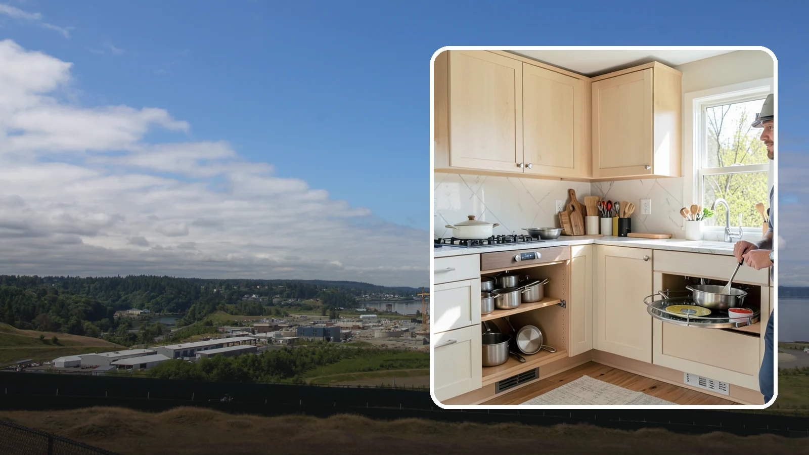 Lazy Susan Installation in University Place, Pierce County, WA - Installing a rotating lazy Susan carousel in a corner cabinet to make its dead space fully accessible.