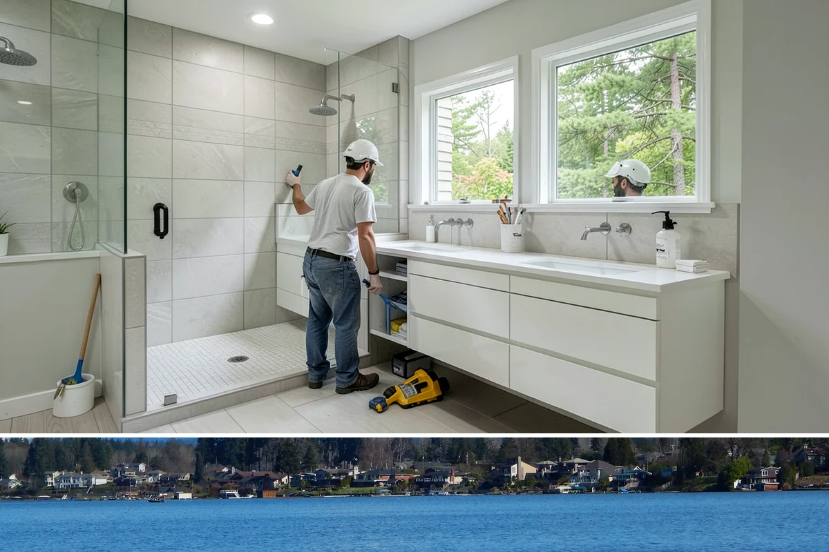 Linear Drain Installation in Lake Stevens, Snohomish County, WA - Because it reshapes the shower floor, a linear drain is best installed during a slower-season rebuild for careful slope work.
