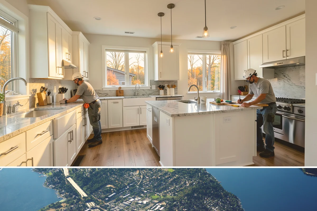 Linear Fireplace Installation in Mercer Island, King County, WA - Installing a linear fireplace in early fall lets you enjoy its warmth and ambiance throughout the gray winter months.