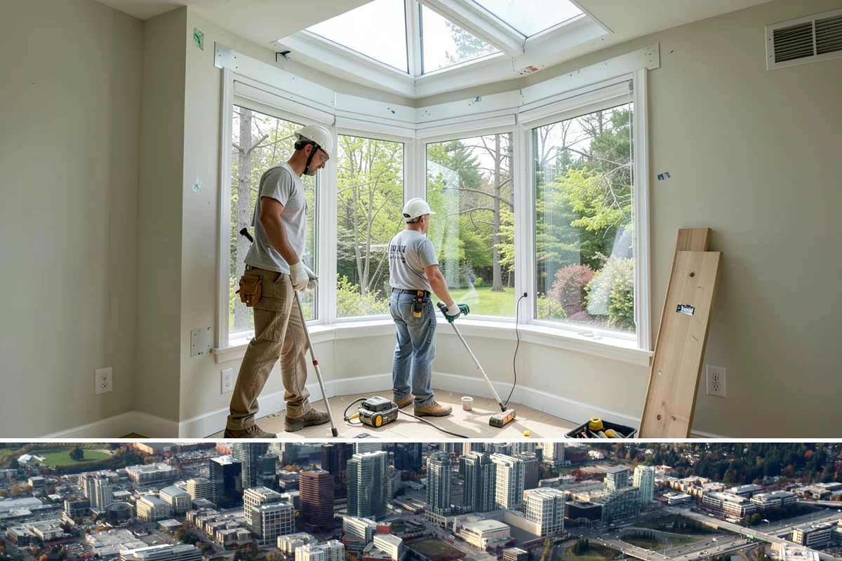 Luxury Home Construction in Bellevue, King County, WA - Intricate exterior stone, glass, and roofing go best in the stable summer window, so we plan those phases for dry months.