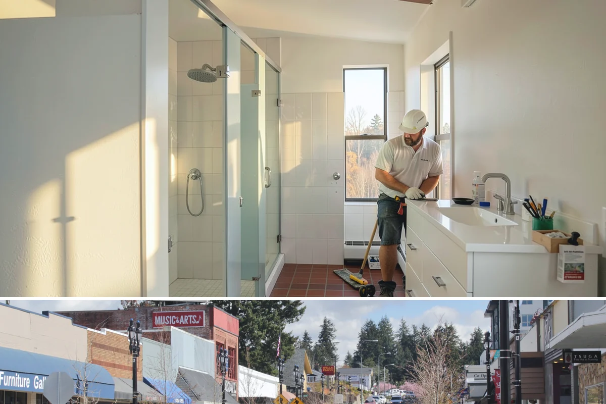 Luxury Home Construction in Bothell, King County, WA - Intricate exterior stone, glass, and roofing go best in the stable summer window, so we plan those phases for dry months.