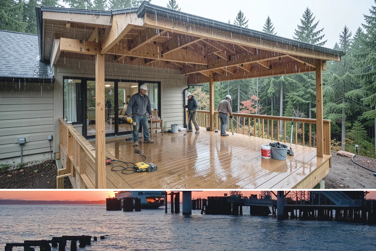 Luxury Home Construction in Edmonds, Snohomish County, WA - Intricate exterior stone, glass, and roofing go best in the stable summer window, so we plan those phases for dry months.