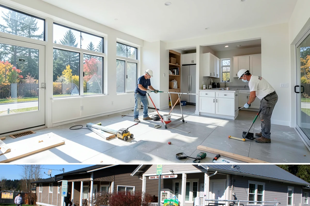 Luxury Home Construction in South Prairie, Pierce County, WA - Intricate exterior stone, glass, and roofing go best in the stable summer window, so we plan those phases for dry months.
