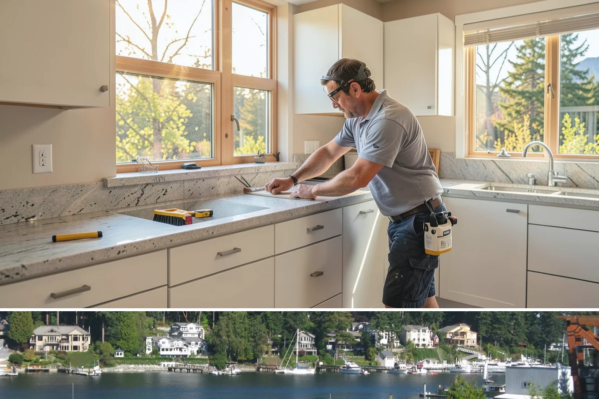 Marble Flooring Installation in Gig Harbor, Pierce County, WA - Marble installation happens indoors in any season, with milder months making transport of delicate slabs easier.