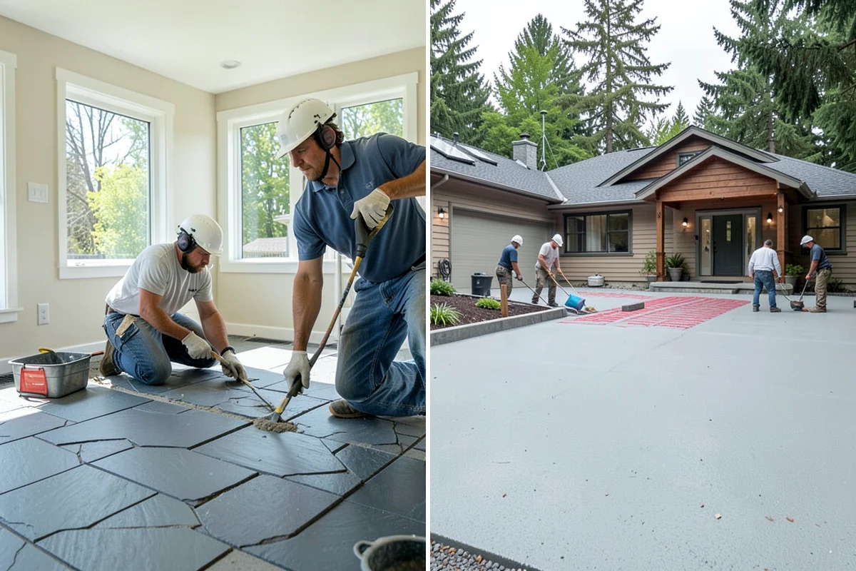 Marble Flooring Installation in Shoreline, King County, WA - Lay out slabs to align veining