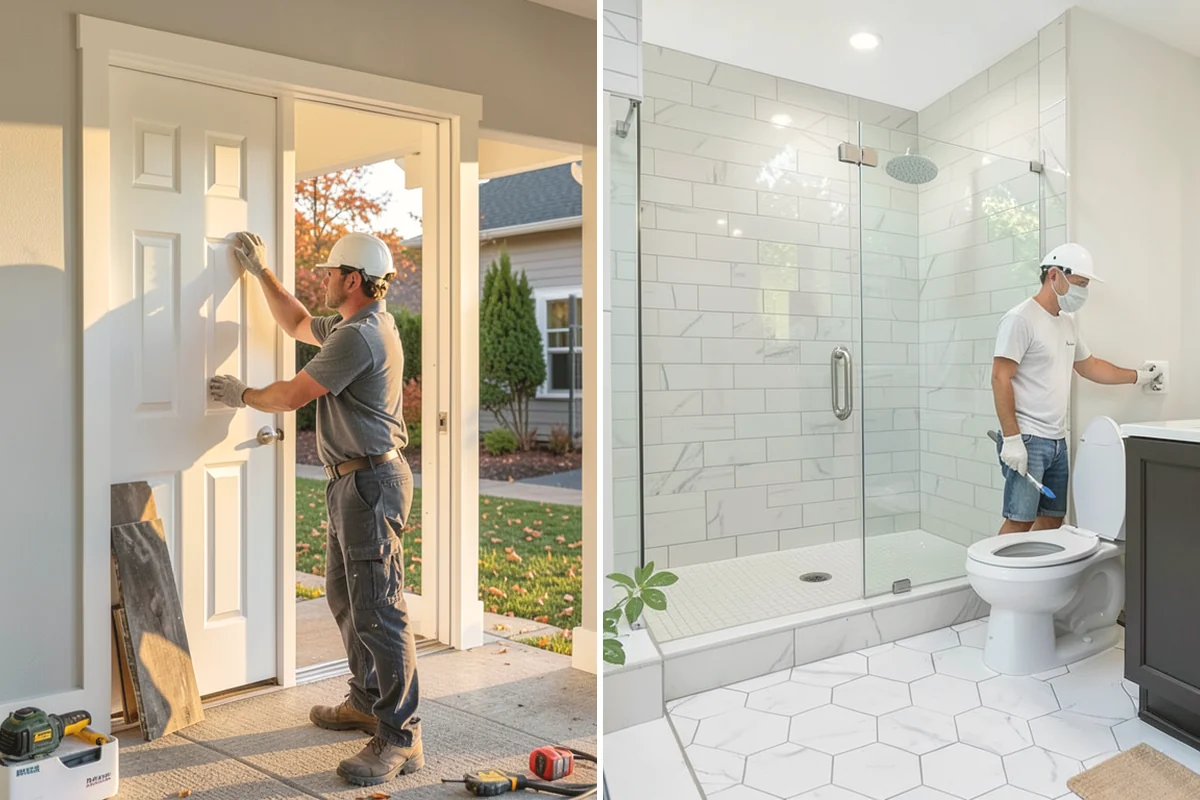 Marble Flooring Installation in Steilacoom, Pierce County, WA - Lay out slabs to align veining