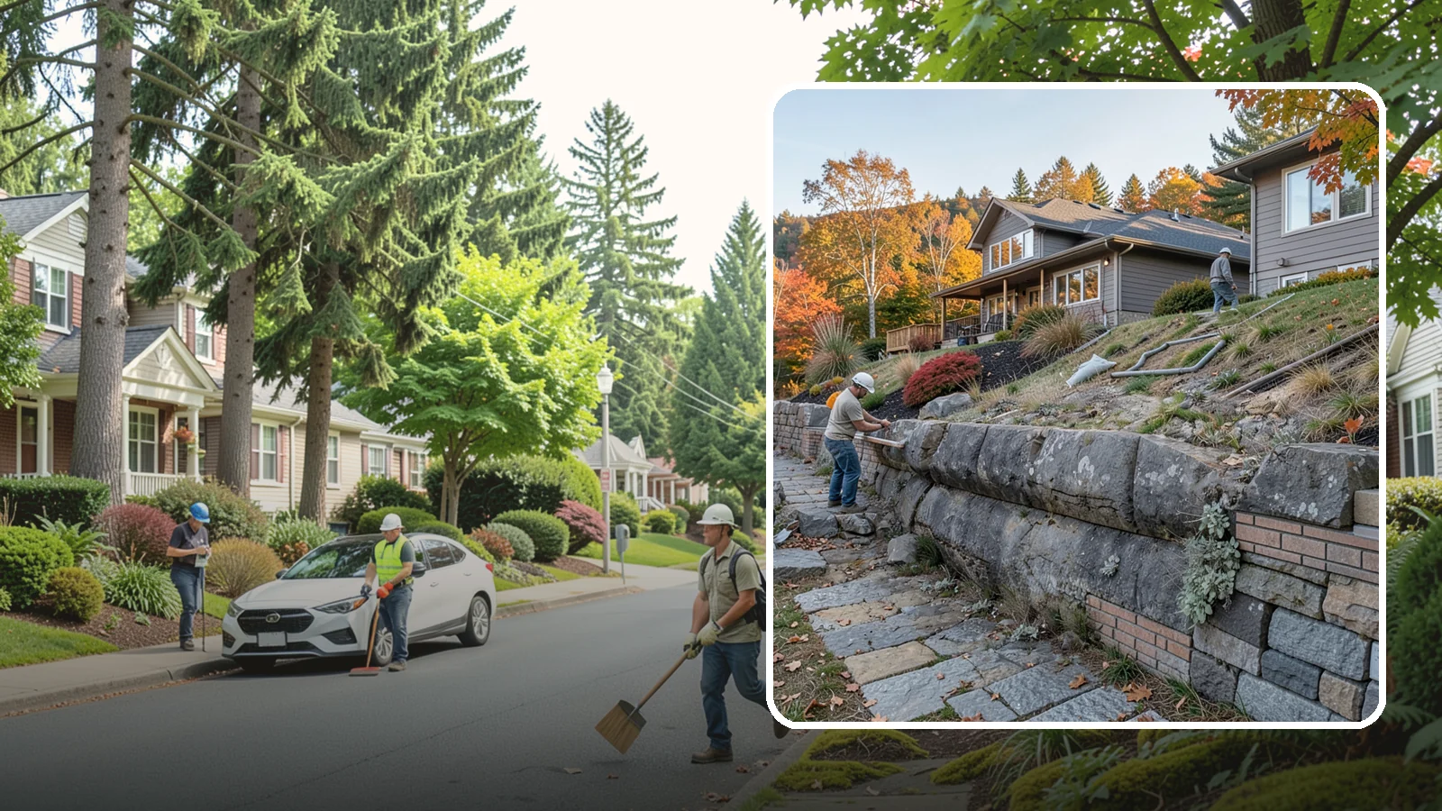 Masonry Retaining Wall in Beaux Arts Village, King County, WA - Engineered masonry retaining walls that hold back slopes and manage water on Puget Sound's hilly lots.
