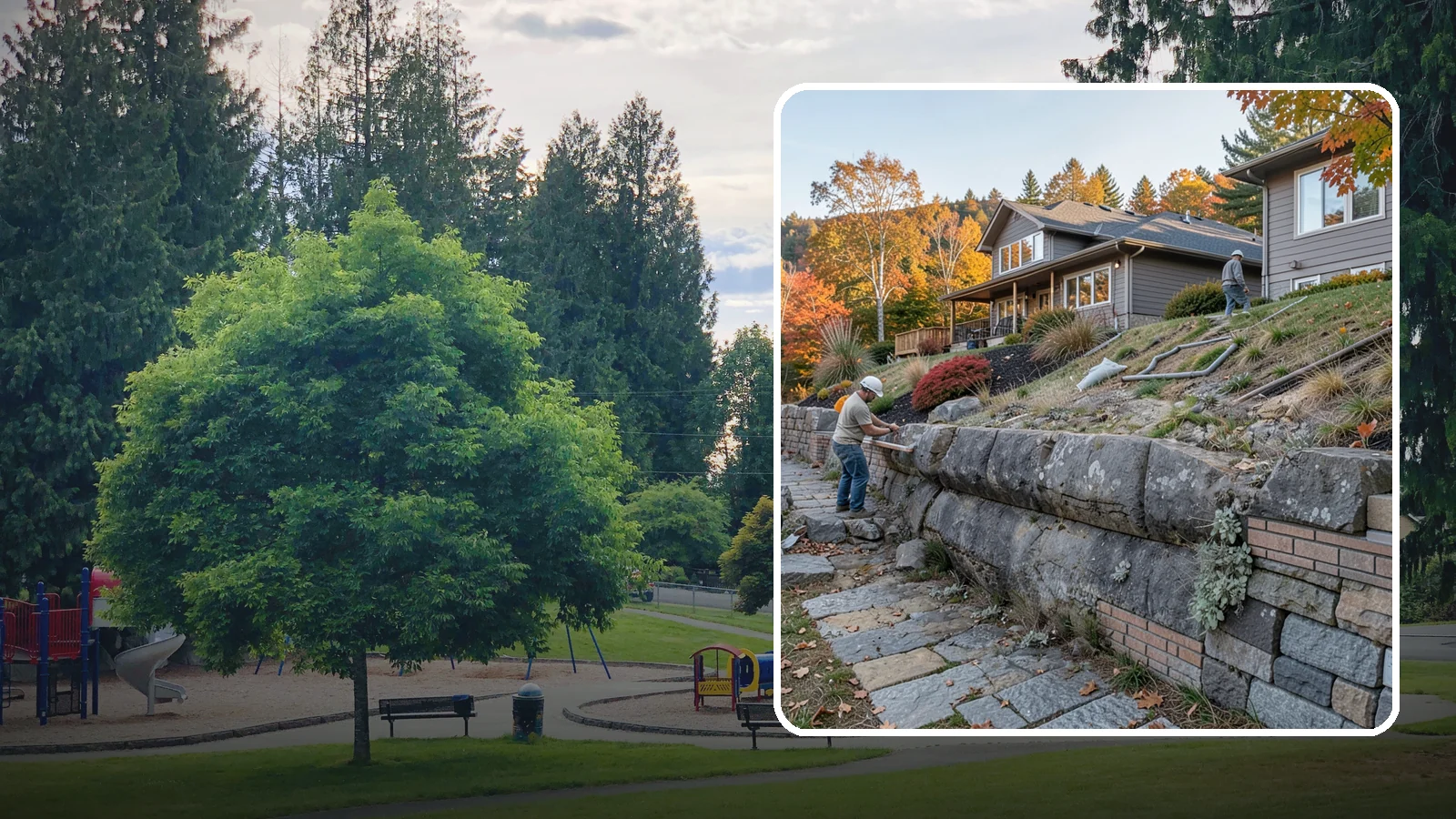Masonry Retaining Wall in Bonney Lake, Pierce County, WA - Engineered masonry retaining walls that hold back slopes and manage water on Puget Sound's hilly lots.