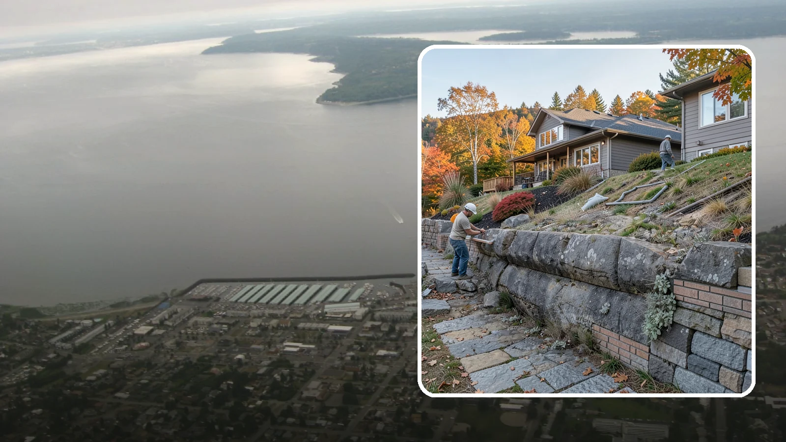 Masonry Retaining Wall in Des Moines, King County, WA - Engineered masonry retaining walls that hold back slopes and manage water on Puget Sound's hilly lots.