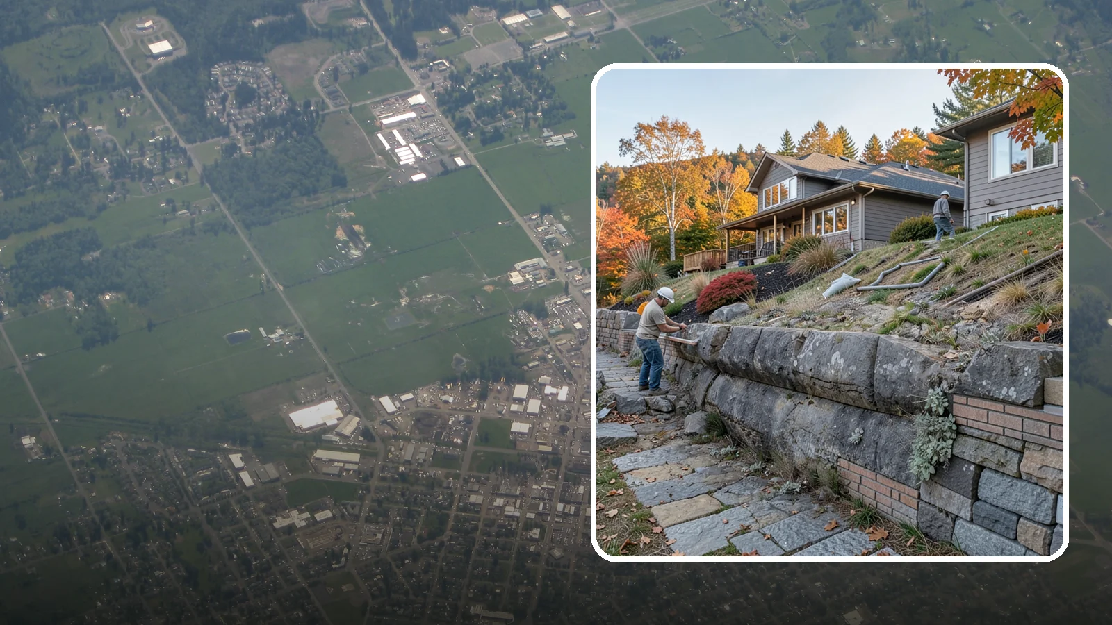 Masonry Retaining Wall in Enumclaw, King County, WA - Engineered masonry retaining walls that hold back slopes and manage water on Puget Sound's hilly lots.