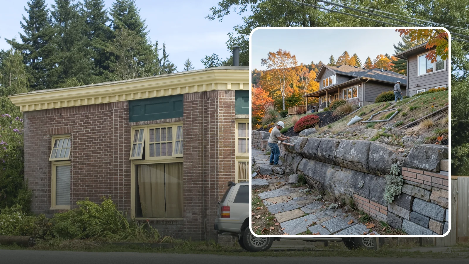 Masonry Retaining Wall in Hamilton, Skagit County, WA - Engineered masonry retaining walls that hold back slopes and manage water on Puget Sound's hilly lots.