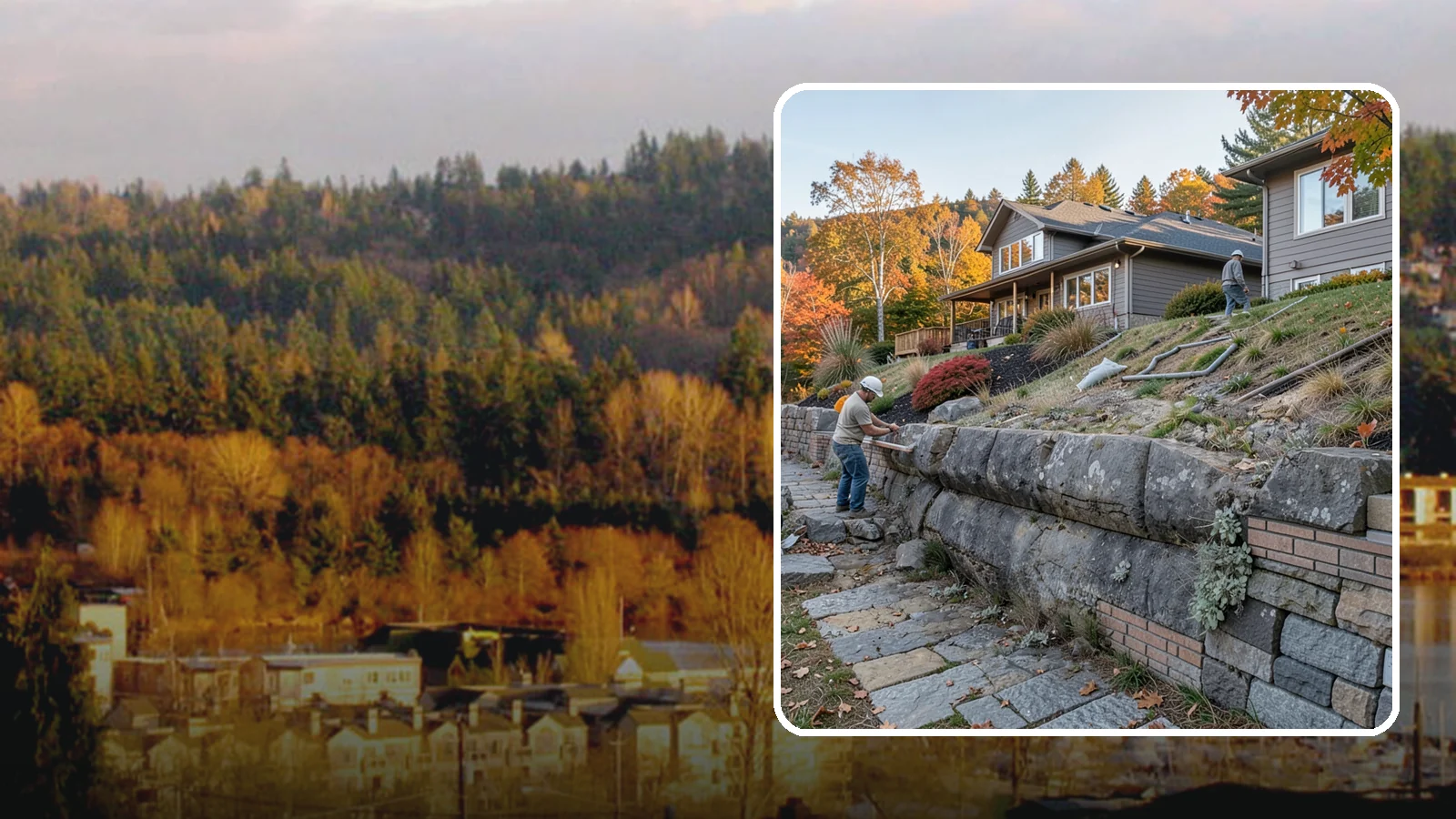 Masonry Retaining Wall in Kenmore, King County, WA - Engineered masonry retaining walls that hold back slopes and manage water on Puget Sound's hilly lots.