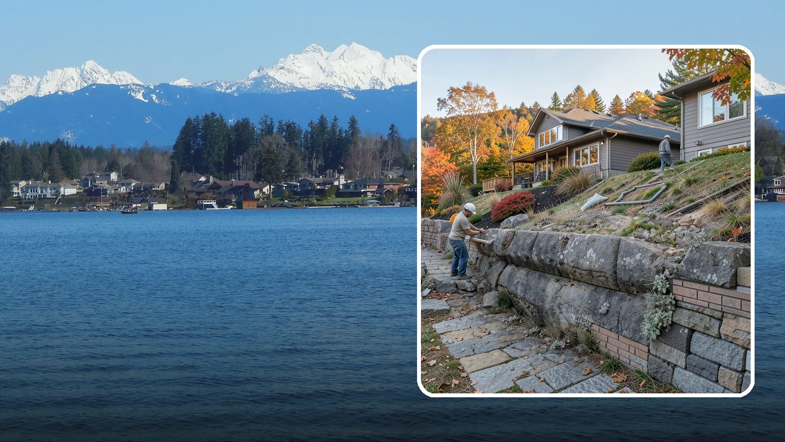 Masonry Retaining Wall in Lake Stevens, Snohomish County, WA - Engineered masonry retaining walls that hold back slopes and manage water on Puget Sound's hilly lots.