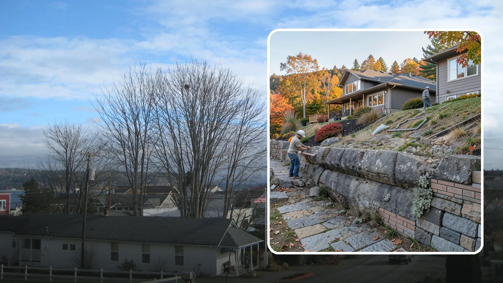 Masonry Retaining Wall in Langley, Island County, WA - Engineered masonry retaining walls that hold back slopes and manage water on Puget Sound's hilly lots.