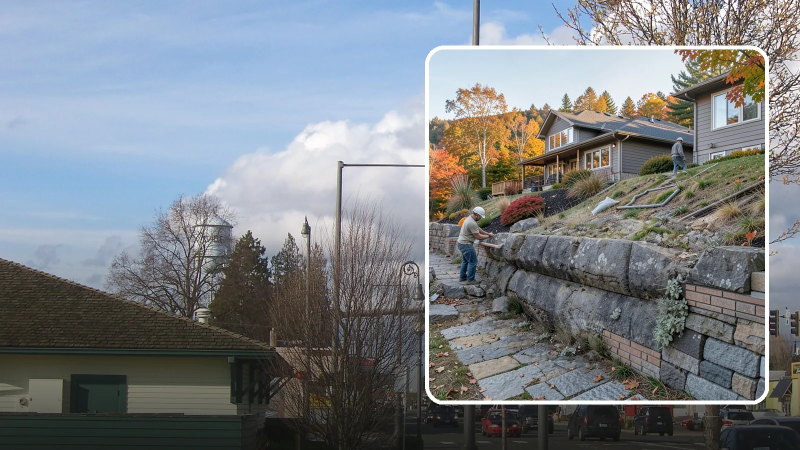 Masonry Retaining Wall in Marysville, Snohomish County, WA - Engineered masonry retaining walls that hold back slopes and manage water on Puget Sound's hilly lots.