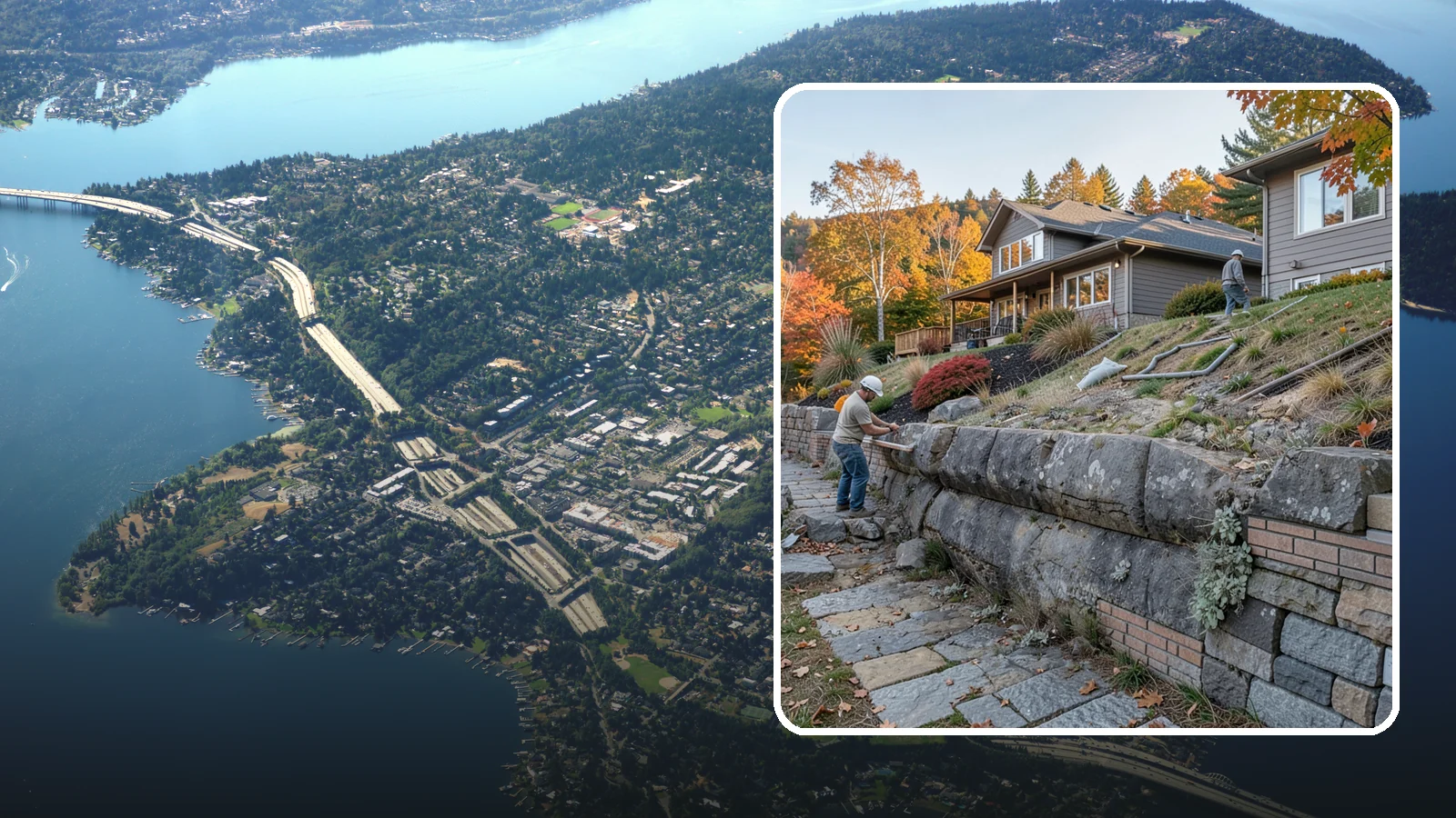 Masonry Retaining Wall in Mercer Island, King County, WA - Engineered masonry retaining walls that hold back slopes and manage water on Puget Sound's hilly lots.