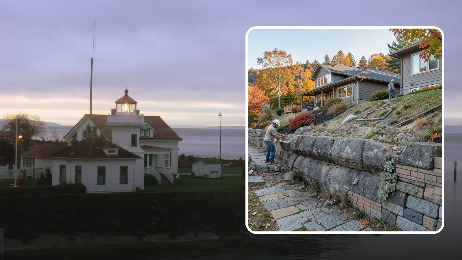 Masonry Retaining Wall in Mukilteo, Snohomish County, WA - Engineered masonry retaining walls that hold back slopes and manage water on Puget Sound's hilly lots.