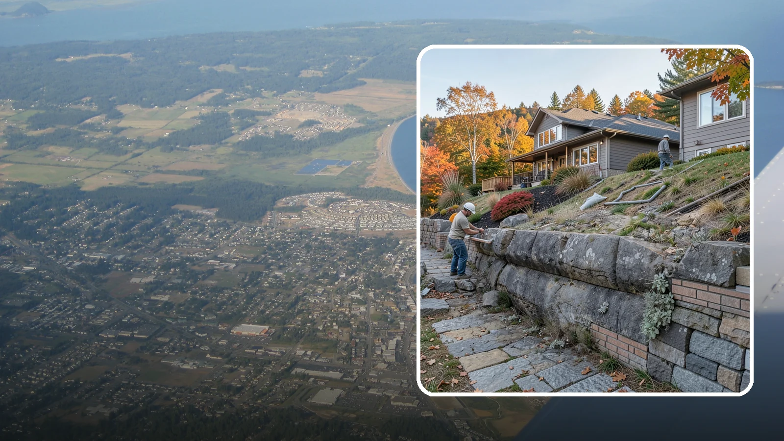 Masonry Retaining Wall in Oak Harbor, Island County, WA - Engineered masonry retaining walls that hold back slopes and manage water on Puget Sound's hilly lots.