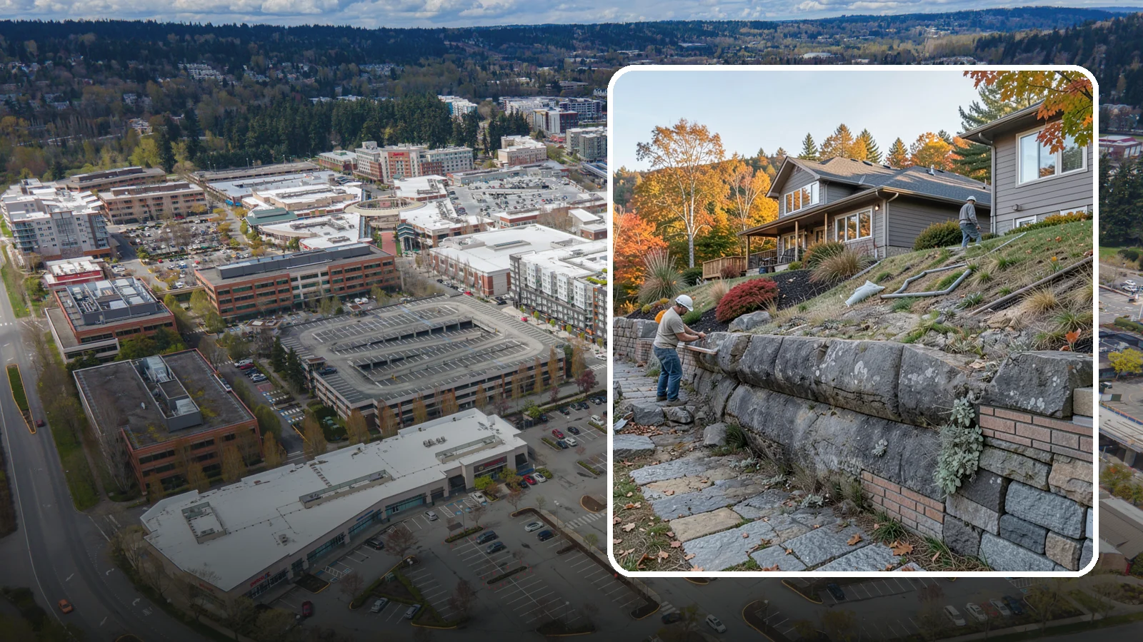 Masonry Retaining Wall in Redmond, King County, WA - Engineered masonry retaining walls that hold back slopes and manage water on Puget Sound's hilly lots.