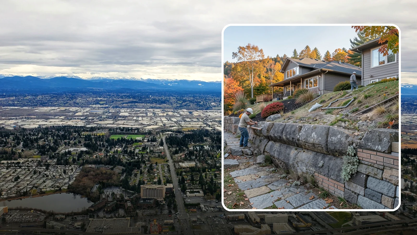 Masonry Retaining Wall in SeaTac, King County, WA - Engineered masonry retaining walls that hold back slopes and manage water on Puget Sound's hilly lots.