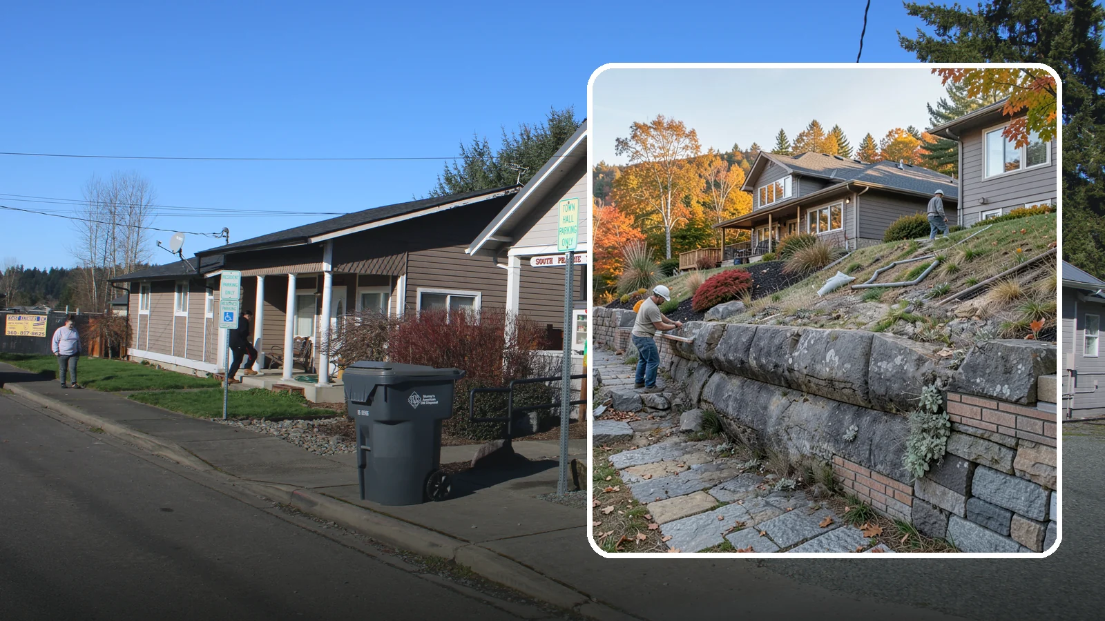 Masonry Retaining Wall in South Prairie, Pierce County, WA - Engineered masonry retaining walls that hold back slopes and manage water on Puget Sound's hilly lots.