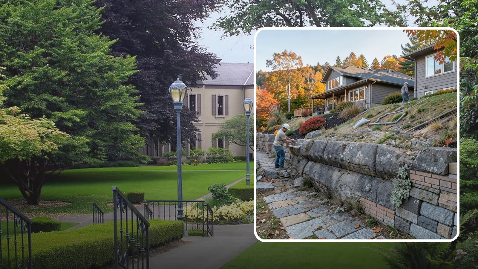 Masonry Retaining Wall in Woodinville, King County, WA - Engineered masonry retaining walls that hold back slopes and manage water on Puget Sound's hilly lots.