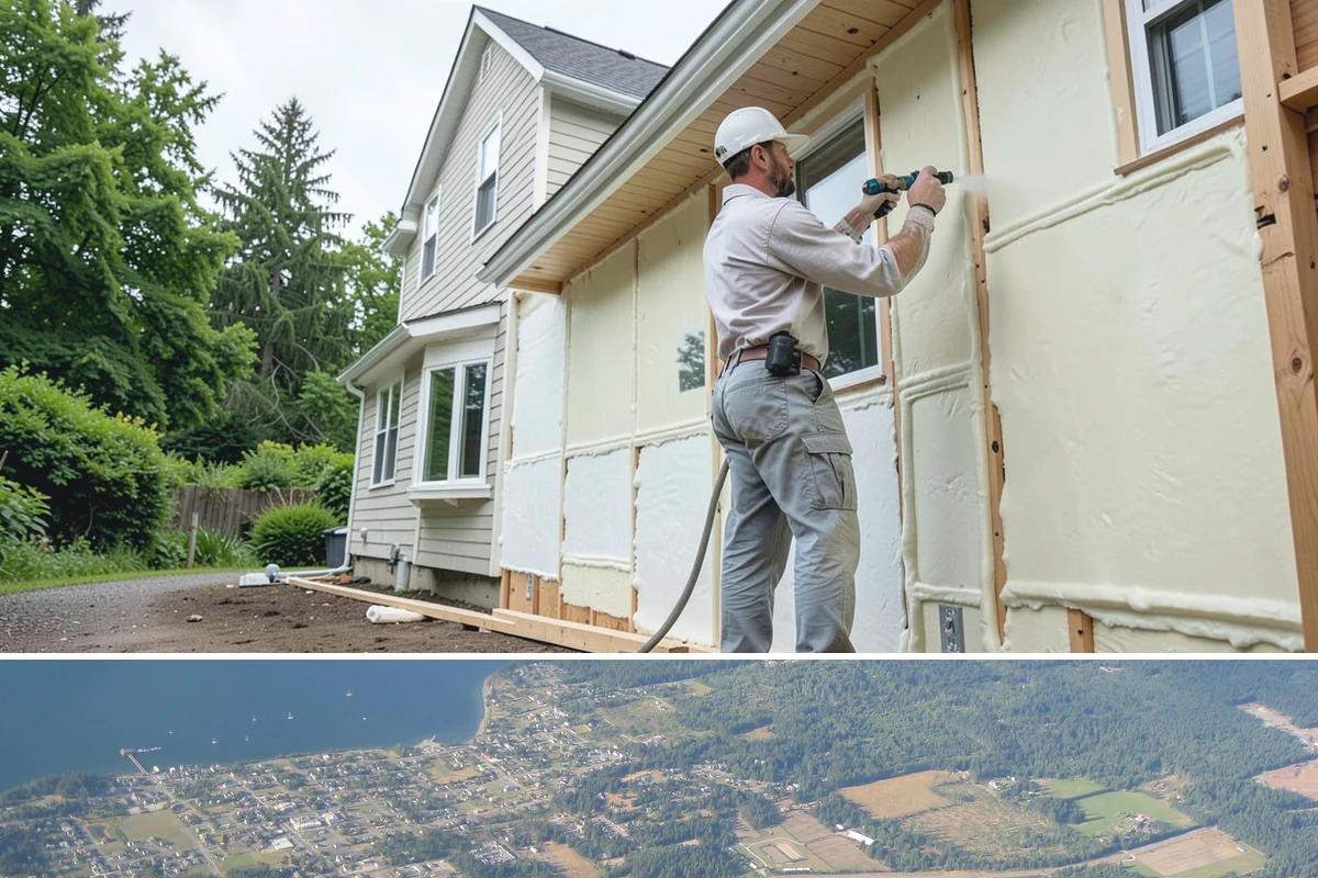 Membrane Roof Installation in Coupeville, Island County, WA - Mild, dry summer weather is best for membrane adhesion and clean welded seams.